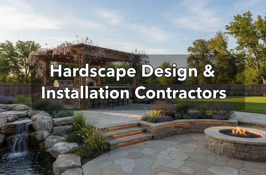 Los Angeles outdoor living project with stone patio, fire pit, and seating walls