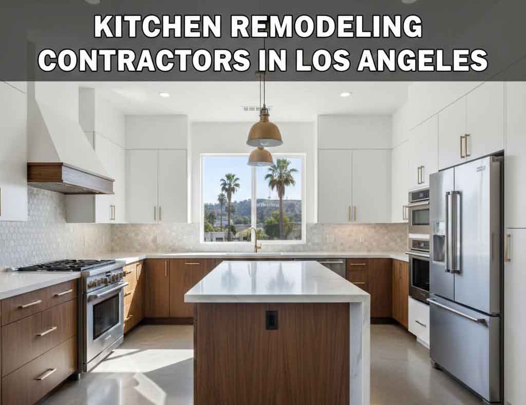 Los Angeles kitchen remodeling project with custom cabinetry and quartz island
